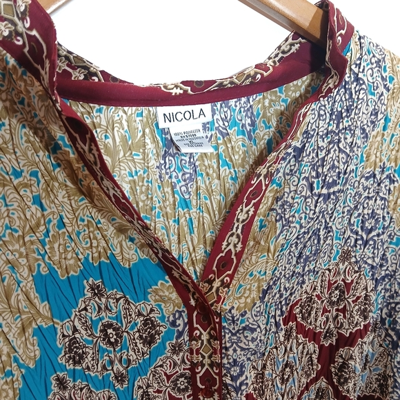 Vintage Nicola Crinkle Broomstick Top Boho Whimsigoth Paisley Oversized - Picture 9 of 11